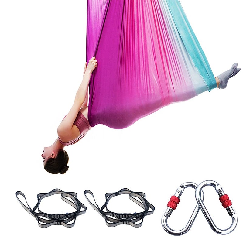 FOSER Aerial Yoga Hammock Aerial Yoga Swing with Daisy Chains Carabiners for Inverted Gravity Yoga Flip with Instruction Manual 5MÃ—2.8M (Gradient Purple) - Image 1